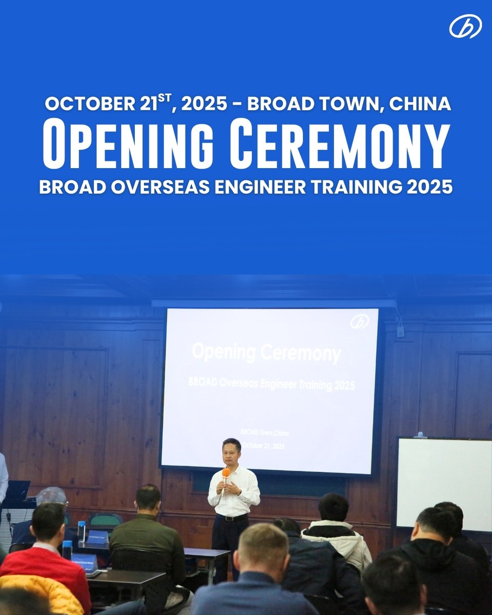 BROAD_ltd's tweet image. The Opening Ceremony of BROAD Overseas Engineer Training 2025 begins with inspiring words from Mr. Daniel Yang, General Manager of BROAD A/C International 🙌

#BROAD #EngineerTraining #InnovationLeaders #CleanEnergy #Sustainability #BROADTown #GlobalTeam #FutureReady