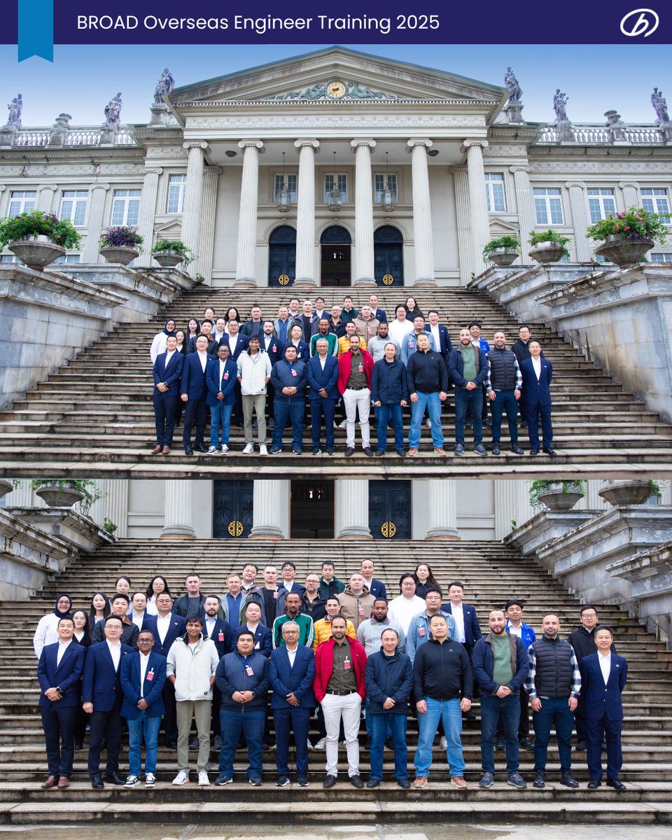 BROAD_ltd's tweet photo. A picture of global innovation 🌍📸
The incredible team of BROAD Overseas Engineer Training 2025 gathered at BROAD Town, China — building skills, sharing ideas, and shaping a sustainable future together 🌿💫
#BROAD #EngineerTraining #Sustainability #Innovation #CleanEnergy https://t.co/SVklmKwQkw