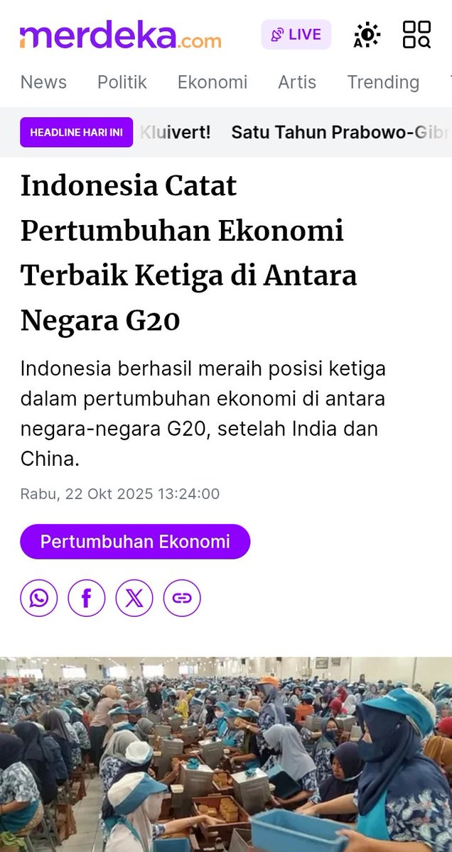 Indonesia catat Pertumbuhan ekonomi terbaik ke 3 di antara negara2 G20 di 1 tahun pemerintahan <a href="/prabowo/">Prabowo Subianto</a> 

Managing Director IMF Kristalina Georgieva menyebut Indonesia sebagai THE BRIGHT SPOT 

Negeri yg BERSINAR terang saat ekonomi dunia temaram

Optimis Indonesia 💪🇲🇨