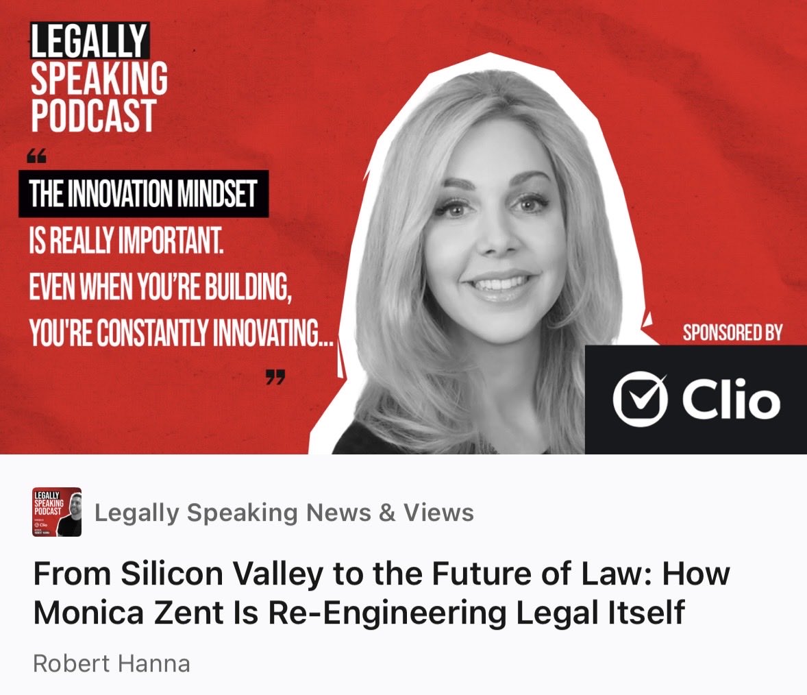 The next revolution in law won’t start in a courtroom. It’s being written in code ⚖️💻

I sat down with <a href="/MonicaZent/">Monica Zent</a>, Silicon Valley founder &amp; legal innovator, to explore how AI is reshaping the business of law on <a href="/LegalSpeakPod/">Legally Speaking Podcast ™️</a> sponsored by <a href="/goclio/">Clio</a>.

📩👉linkedin.com/pulse/from-sil…
