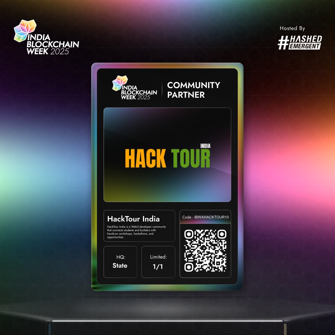 Hack Tour India (@hacktourind) on Twitter photo Weโre excited to announce that <a href="/HackTourIND/">HackTour India</a> is an official Community Partner for <a href="/IBWofficial/">India Blockchain Week (IBW) Conference | 2-3 Dec</a> 2025 ๐
๐ Dec 2โ3, 2025 | Bangalore
๐ Use our exclusive code IBWXHACKTOUR10 to get 15% off on your tickets!
Get your tickets here: indiablockchainweek.com/tickets Weโre excited to announce that <a href="/HackTourIND/">HackTour India</a> is an official Community Partner for <a href="/IBWofficial/">India Blockchain Week (IBW) Conference | 2-3 Dec</a> 2025 ๐
๐ Dec 2โ3, 2025 | Bangalore
๐ Use our exclusive code IBWXHACKTOUR10 to get 15% off on your tickets!
Get your tickets here: indiablockchainweek.com/tickets