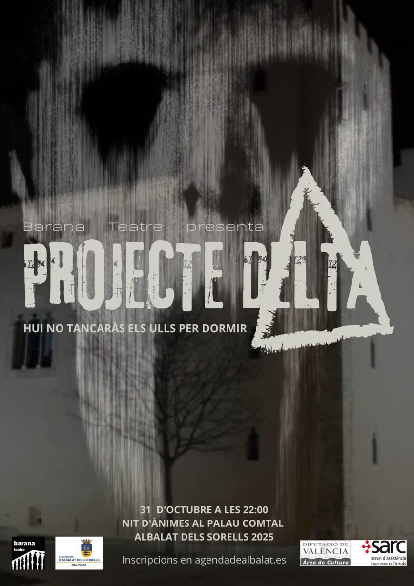 INSCRIPCIÓ PER A L'ESPECTACLE "PROJECTE DELTA" DE BARANA TEATRE PER A LA LA NIT D'ÀNIMES - 31 D'OCTUBRE DEL 2025 (REGIDORIA D'EDUCACIÓ I CULTURA) La inscripció es realitza a través de la plataforma agendadealbalat.es