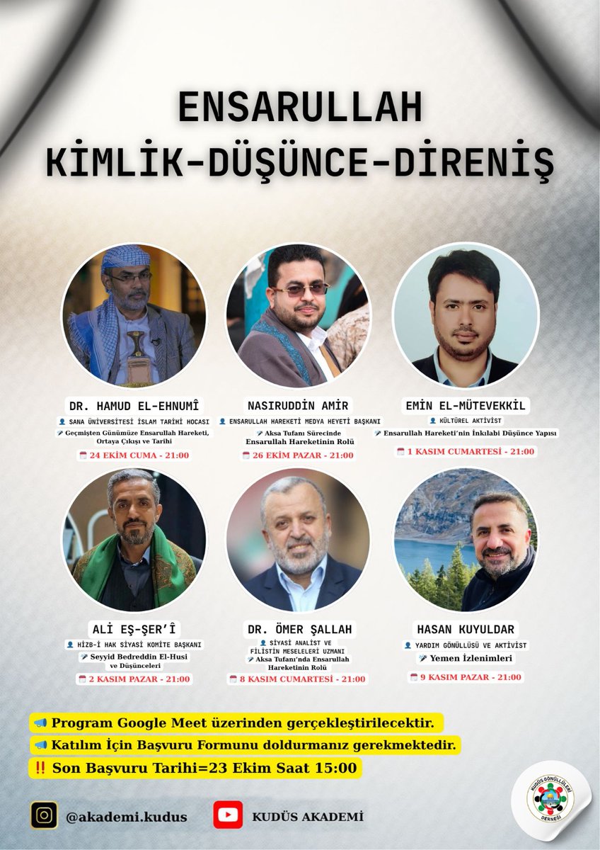 “Ensarullah: Kimlik, Düşünce, Direniş” başlıklı bu programda hareketin tarihî kökenleri, fikrî temelleri ve bölgesel etkileri çok boyutlu biçimde ele alınacaktır.