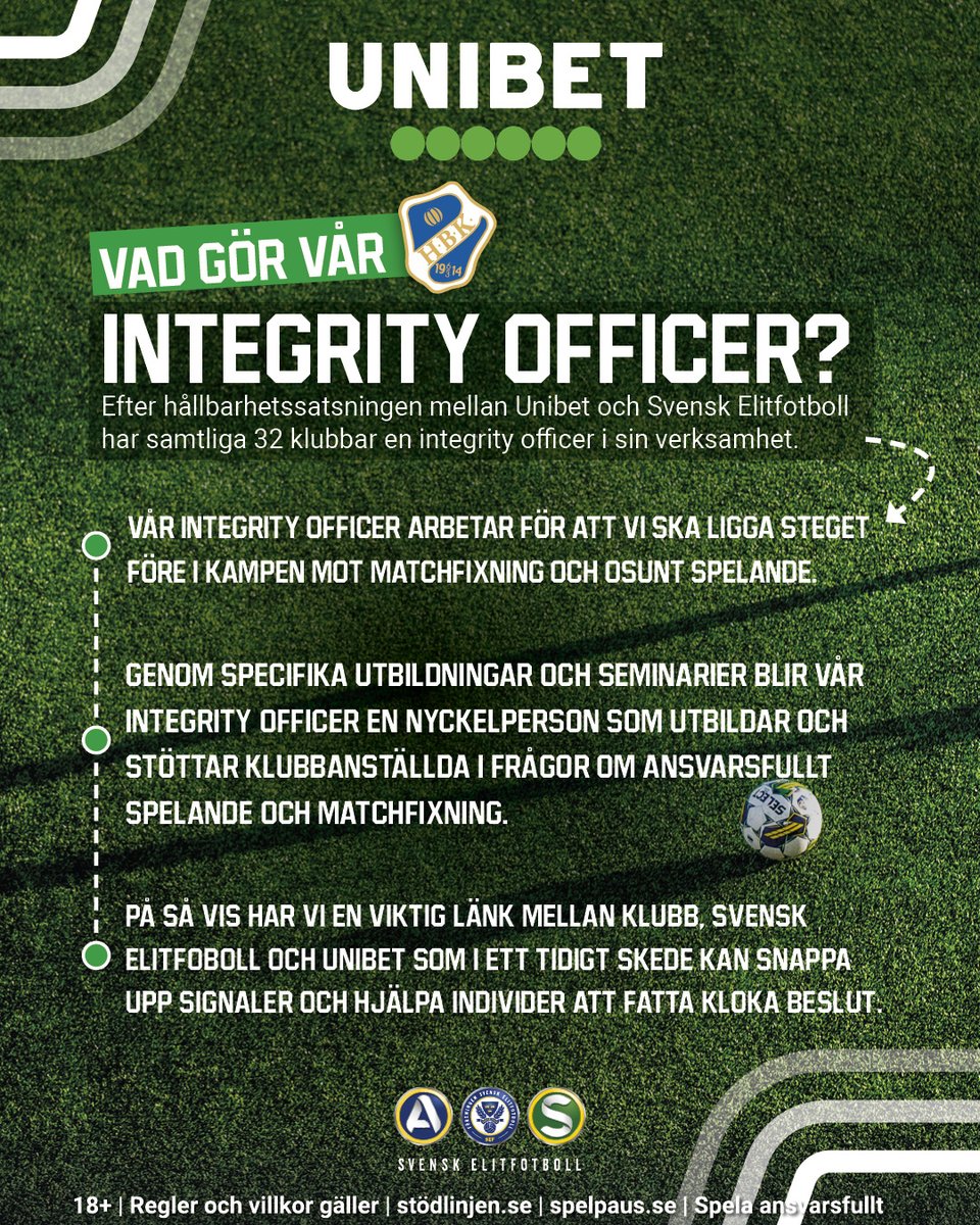 Vad innebär det att vara integrity officer i HBK?👆

#unibetsverige #integrityofficer @unibetsverige

18+ | Regler &amp; villkor gäller | stödlinjen.se | spelpaus.se | Spela ansvarsfullt