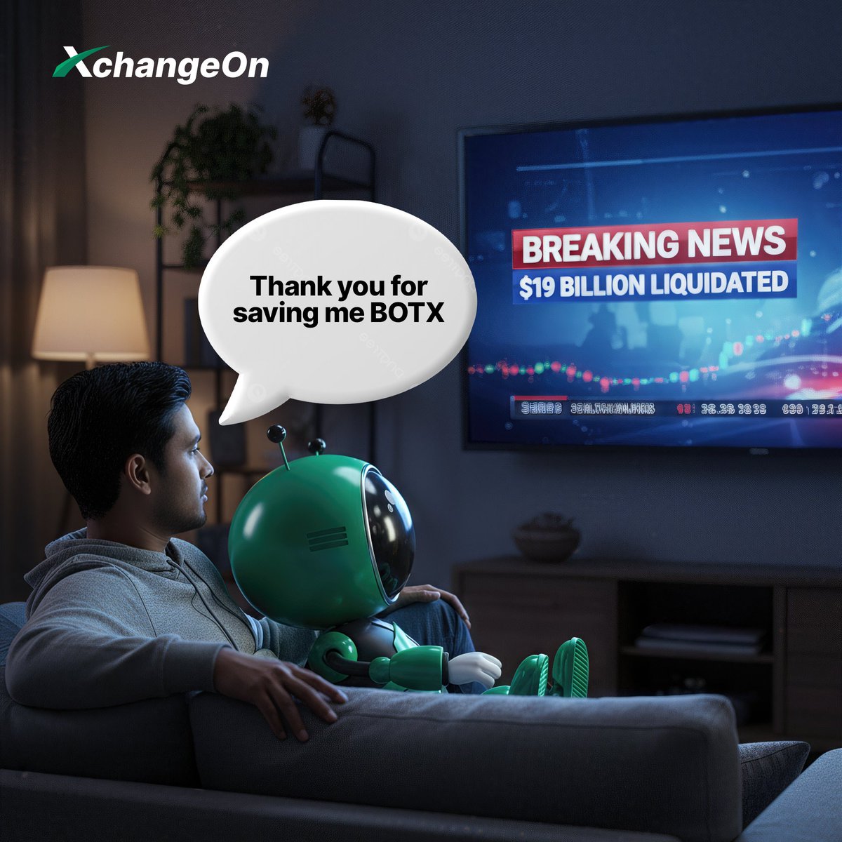 🔥 Breaking the Chain of Liquidations! 🔥

When the market crashed with $19 Billion Liquidated, 
XchangeOn trader stood tall — thanks to BOTX, the AI guardian that never sleeps! 🤖💪

💬 “Thank you for saving me, BOTX!”

#XchangeOn #BOTX #XchangeOnCommunity #ZeroLiquidation