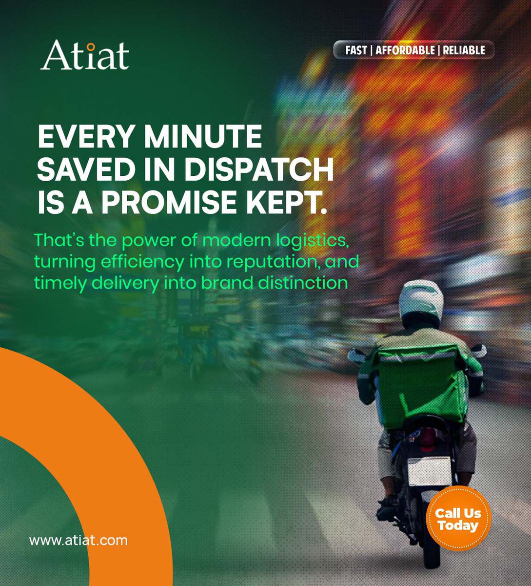 AtiatLeasingLtd's tweet photo. Your brand’s reputation rides on every timely delivery, and we make sure it shines
Reach out to us today
#Atiatlimited
#dispatchlogistics https://t.co/gNBJ2knU2j