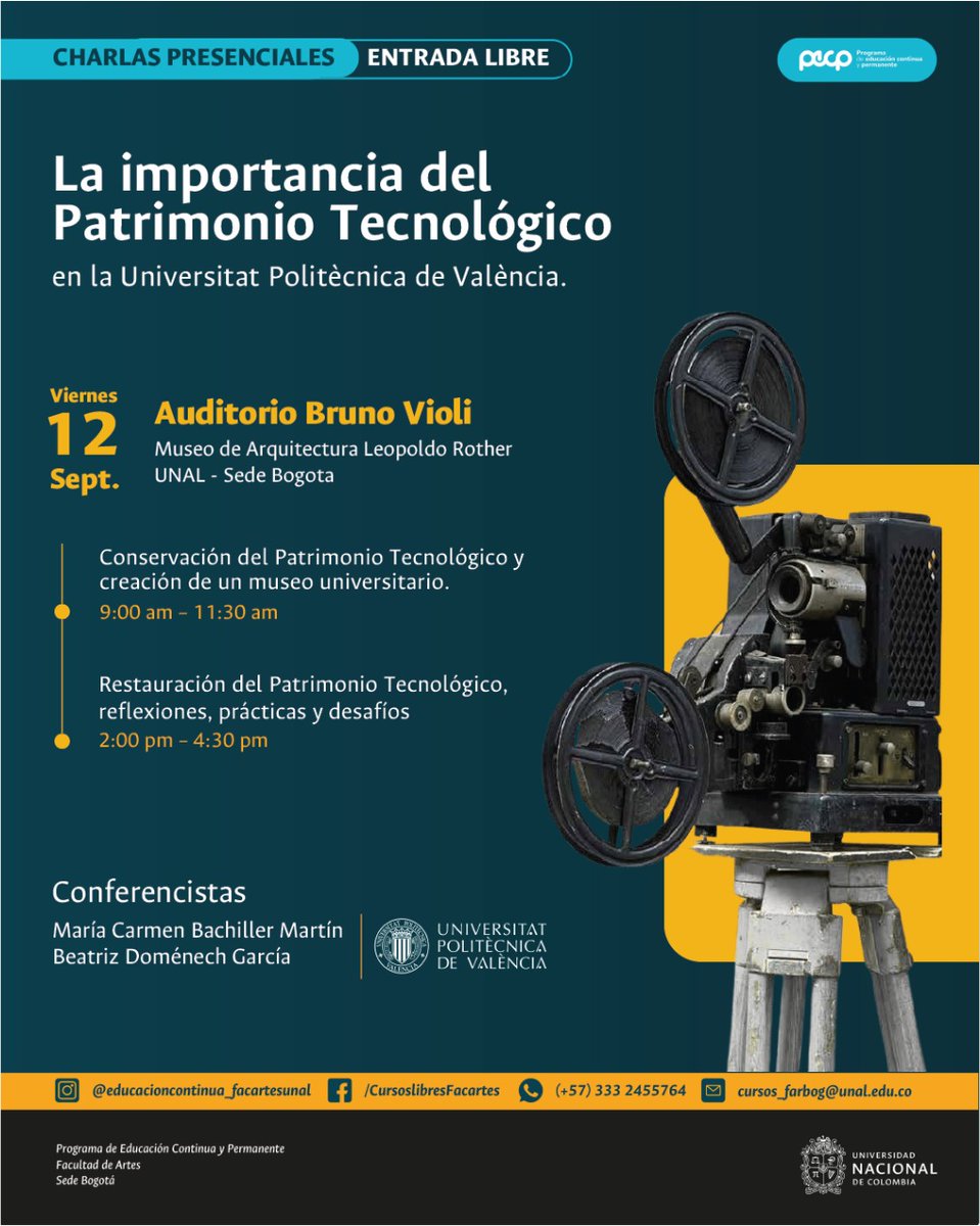 MUSEOTELECOMVLC's tweet photo. El museo viaja a Colombia!!! 🛫 y lo hace  con motivo del curso "Las máquinas cuentan: Sensibilización sobre el valor del Patrimonio Industrial y Tecnológico en el Audiovisual", organizado por la UNAL.

#conferencia #patrimoniotecnológico #conservación #MuseoTelecomunicacionesUPV https://t.co/xp7Jq7lKig