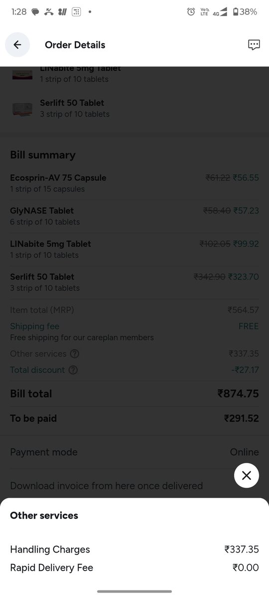 mka437's tweet photo. @1mgOfficial I need help with handling charges 337 placed on my order  which was worth 564. https://t.co/ZaJPfVOLAK
