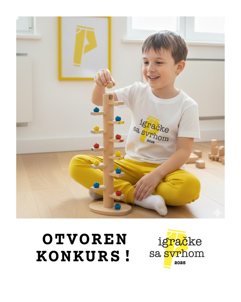 OTVOREN JUBILARNI KONKURS! "Igračke sa svrhom 2025"  <a href="/IgrackeSaSvrhom/">IgračkeSaSvrhom</a> 

Tražimo igračke sa DVOSRTUKOM SVRHOM: za razvoj deteta i  održivost. 

➡️ ROK: 26. 11
"Ono čime se dete igra danas, određuje kakav će svet biti sutra."

#IgračkeSaSvrhom #ŽutePatalone #Održivost #CSR