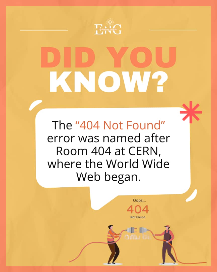eng_network_gb's tweet photo. Did you know the “404 Not Found” error wasn’t random? 🤔 It came from Room 404 at CERN, where the World Wide Web began. That room housed the main database. When a file couldn’t be found, the system showed “404: Not Found.” 😅 #EngineeringFacts #TechTrivia #TheEngineerNetwork https://t.co/qlB7wydY87