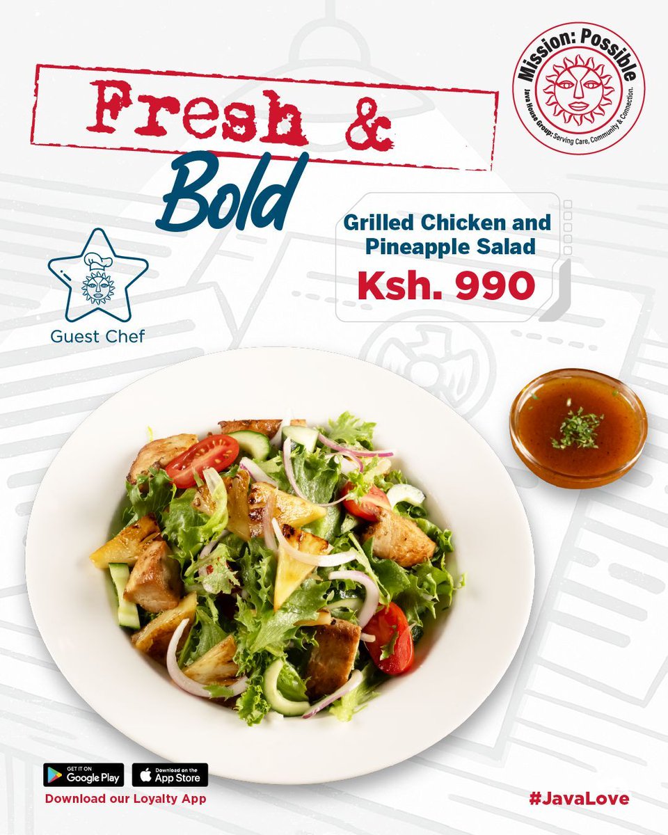 SouthfieldMall's tweet image. This @javahouseafrica Grilled Chicken and Pineapple Salad brings together tender grilled chicken, juicy pineapple, and crisp greens for a burst of freshness in every bite. Perfect for when you want something light yet satisfying. 🌿 #JavaLove #SouthfieldMall
