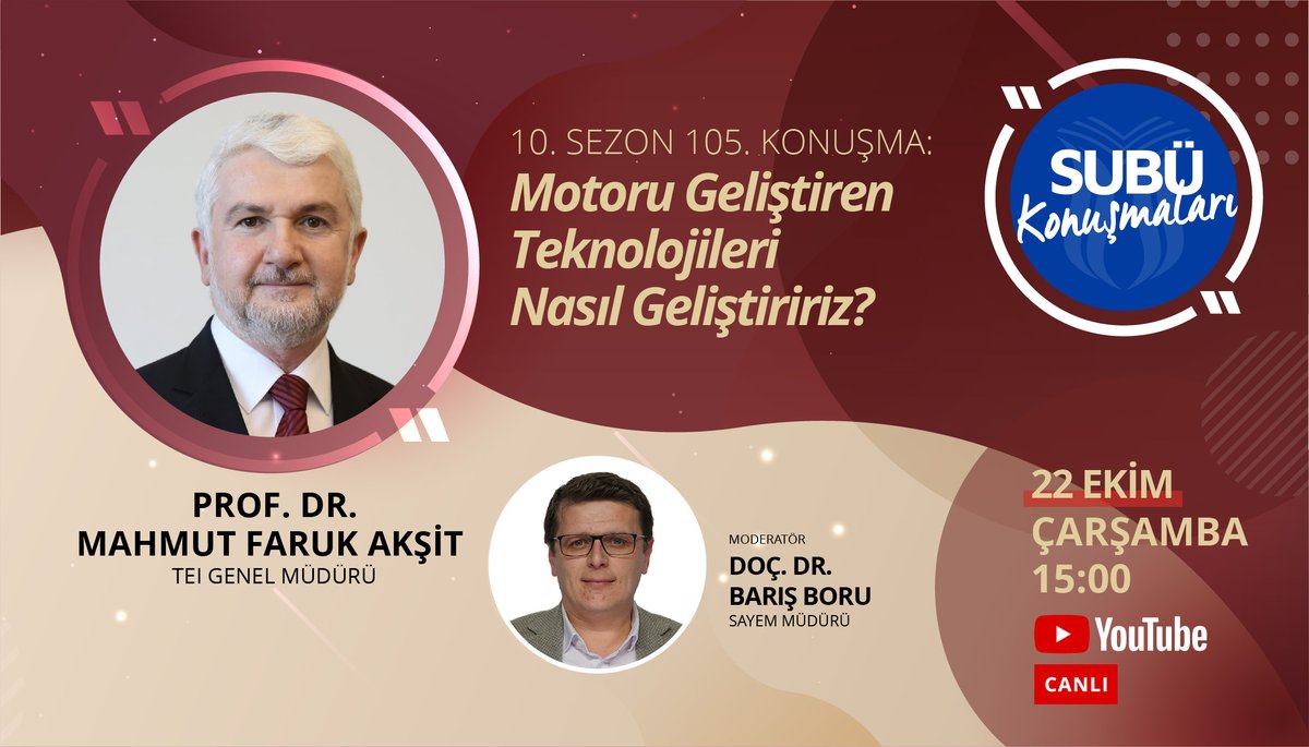 #SUBÜKonuşmaları kapsamındaki dersimizin 105. söyleşisi için saat güncellemesi yaptık.

15.00'te yayında olacağız 😊