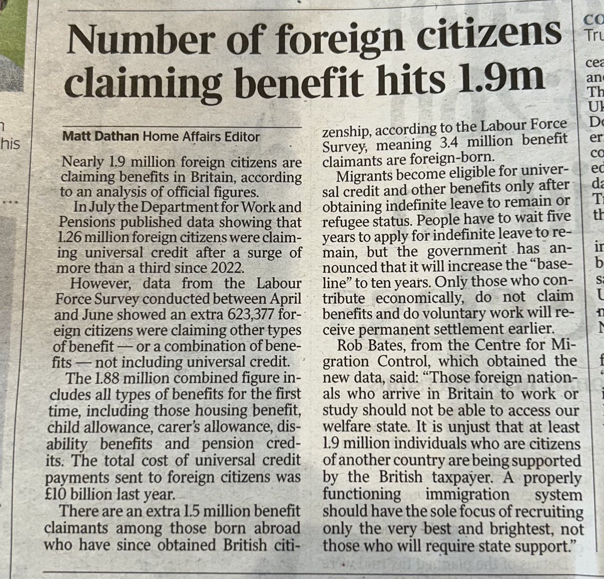 ColinBrazierTV's tweet image. Today we learned that 1.9m foreign citizens are claiming UK benefits, a number which climbs to 3.4m when you include those born abroad. Can we dispense with the fiction - still peddled by the Left - that immigration represents an economic miracle that makes us all better off.
