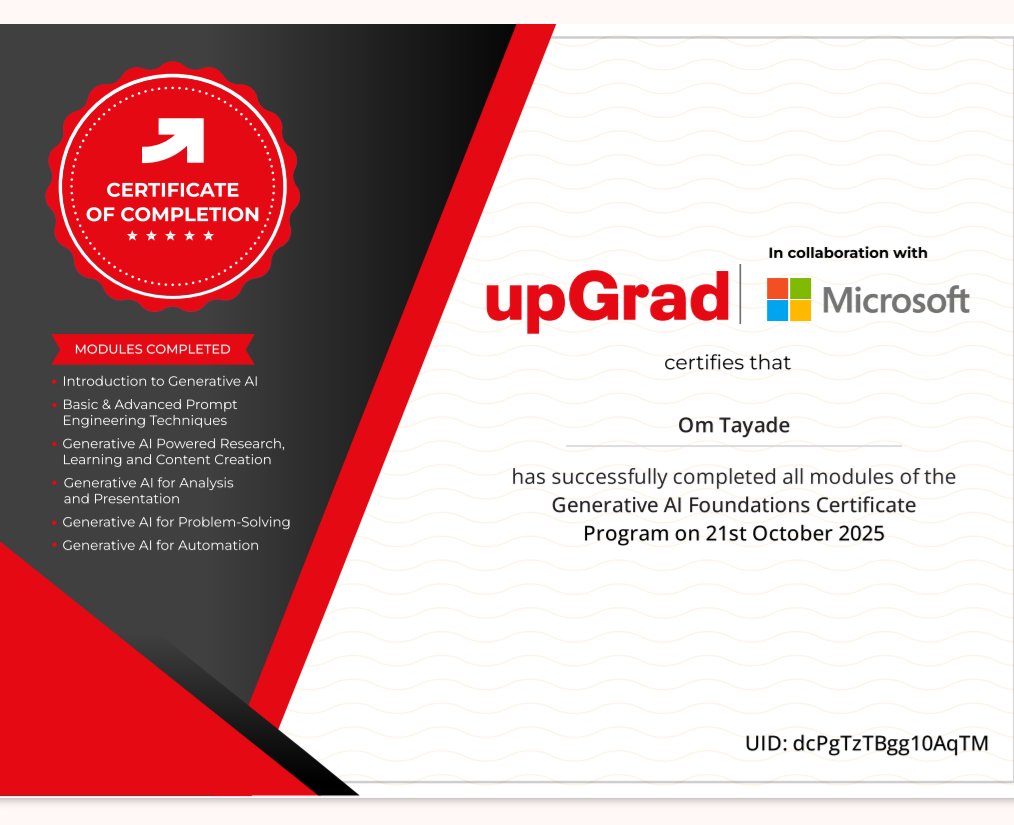 TheOtpTalks's tweet photo. Great News!🎓
Thrilled to have completed the Generative AI Foundations Certificate with @upGrad_edu and @Microsoft

#Microsoft #upGrad #aagekisoch

 Certificate Link:-
https://t.co/tf4Y7ETj08 https://t.co/VhNga42Ypg