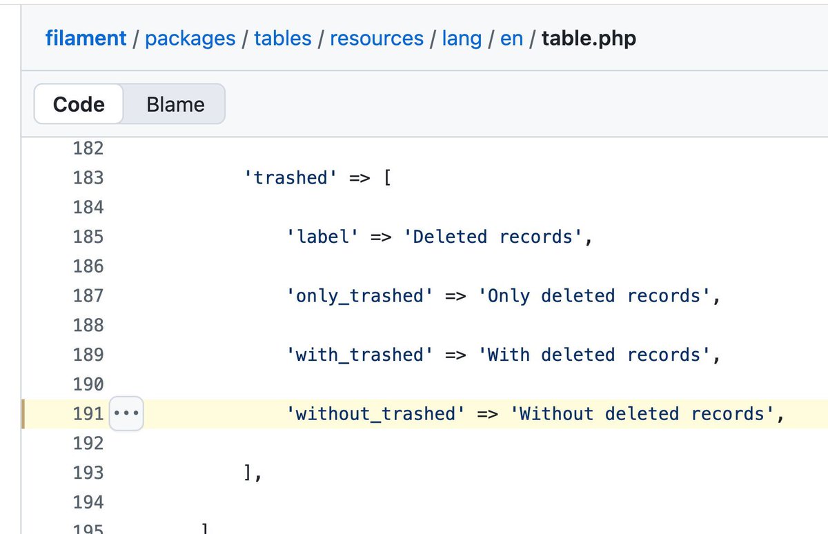 PovilasKorop's tweet image. Tip on @filamentphp.
In Table Filters, you probably know the TernaryFilter for boolean values.
But did you know about a specific `TrashedFilter`?
It's a special kind of TernaryFilter, for soft-deletes.
Docs: filamentphp.com/docs/4.x/table…
#practicalFilamentDocs
