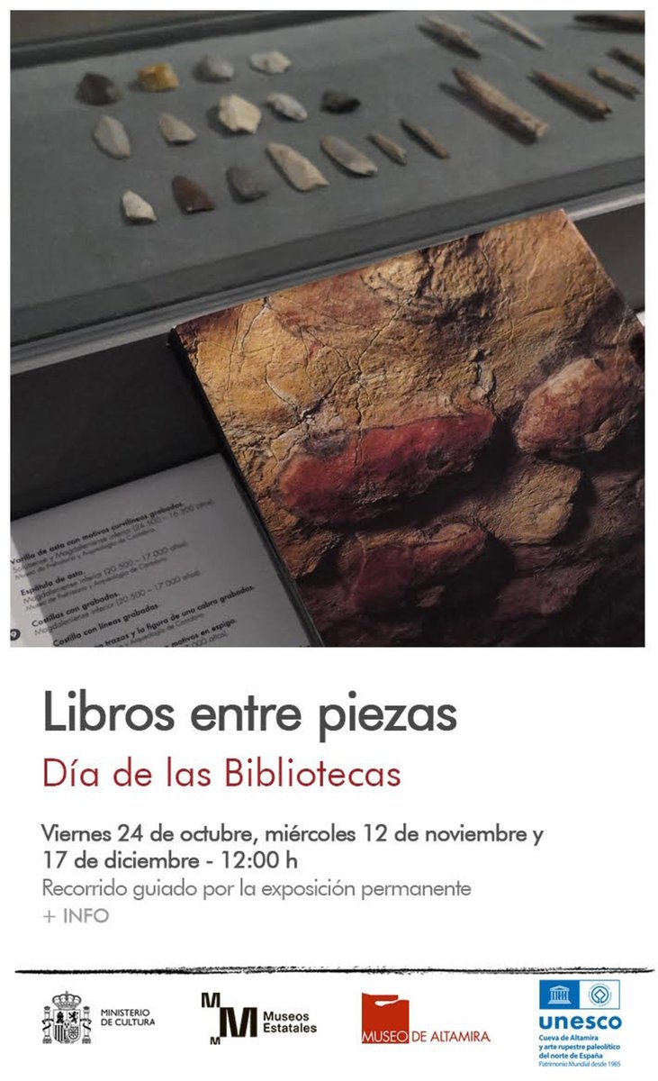 📌 El <a href="/museodealtamira/">Museo de Altamira</a> celebra el Día de las Bibliotecas con 'Libros entre piezas'.

📚 Desde este viernes hasta el 11 de enero, la Biblioteca de Altamira se extiende por el Museo en cinco vitrinas de libros colocadas en diferentes sectores de la exposición permanente.