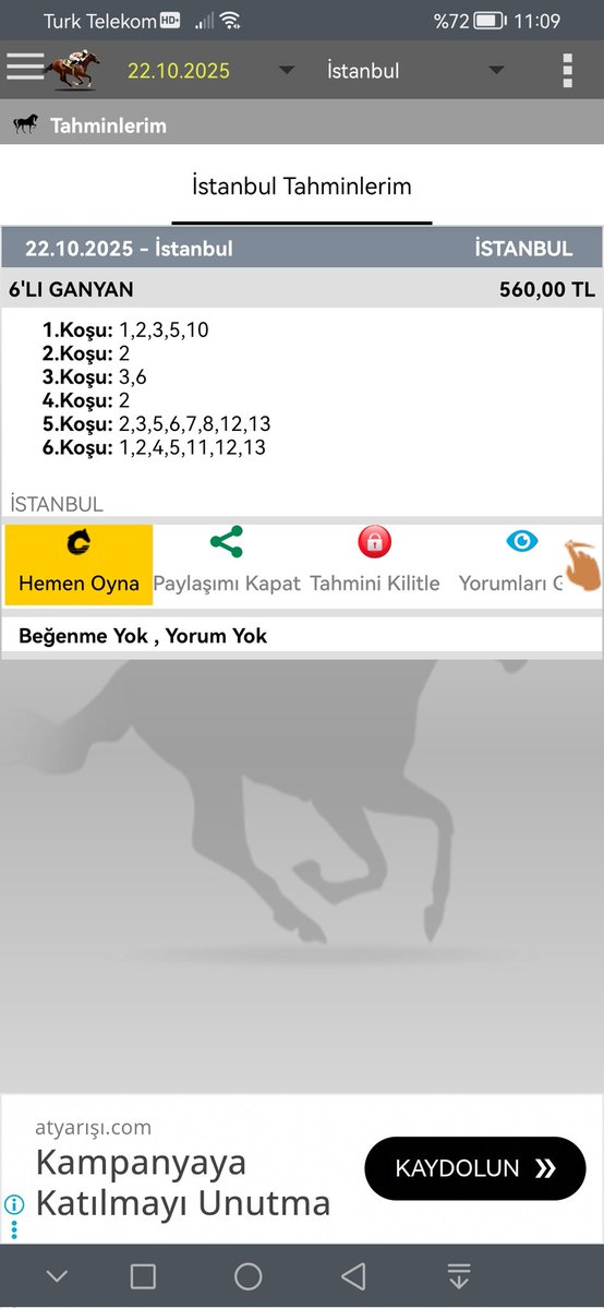 🏇İSTANBUL🏇
16LI GANYAN
BOL ŞANS DİLİYORUM ARKADAŞLAR