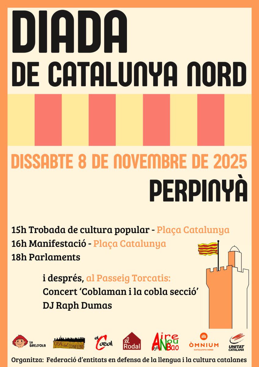📆 El dissabte 8 de novembre vos convoquem a Perpinyà per commemorar la Diada de Catalunya Nord, que té lloc el dia abans 7N. Reivindiquem la llengua i la cultura catalanes del nostre país! Sem Catalunya Nord, Sem Països Catalans!

Vos hi esperem nombroses i nombrosos!
