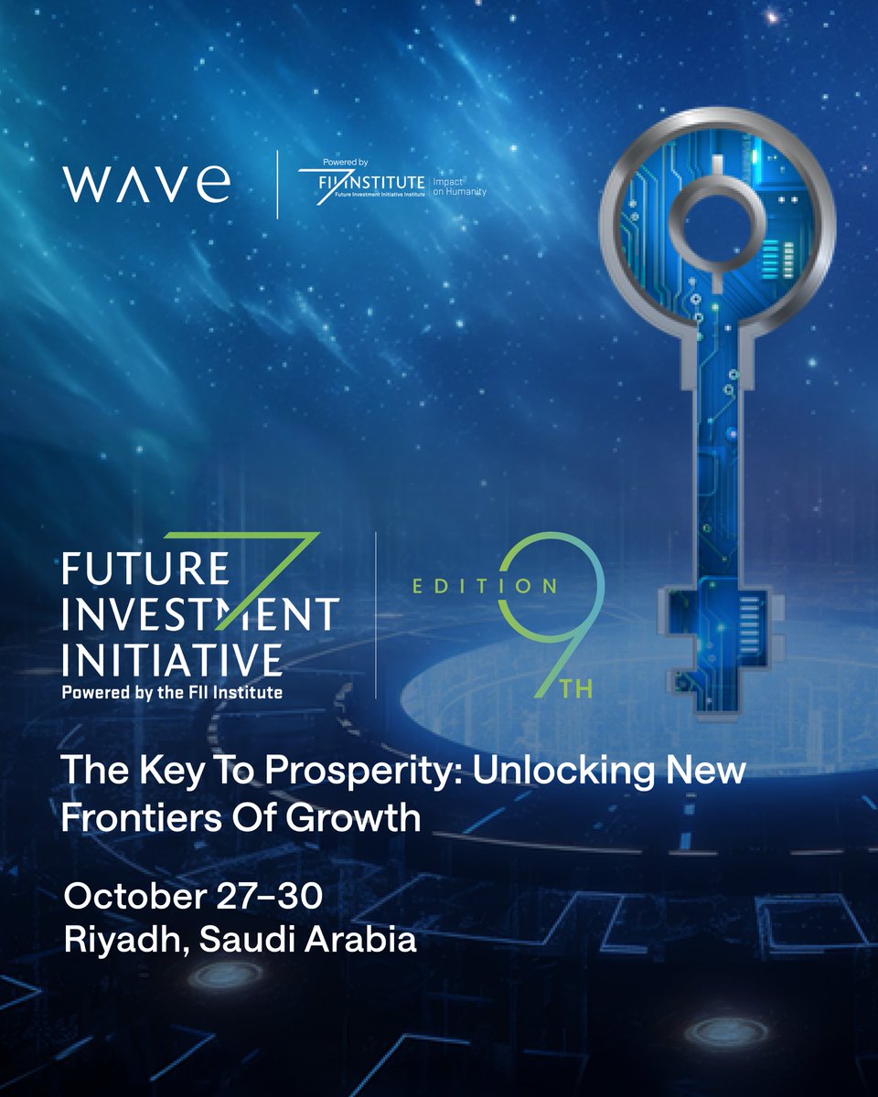 🌊 WAVE, powered by <a href="/FIIKSA/">FII Institute</a> , is proud to be joining the 9th Edition of the Future Investment Initiative in Riyadh, Saudi Arabia, from October 27-30, 2025, under the theme “The Key To Prosperity: Unlocking New Frontiers Of Growth.” 🔑✨

💡 FII9 will bring together a unique