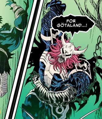 Bläddrar lite i Spider-Verse vs Venomverse. Där finns det en vikingavariant av Venom. Han pratar på det här viset.

Slut på meddelandet.