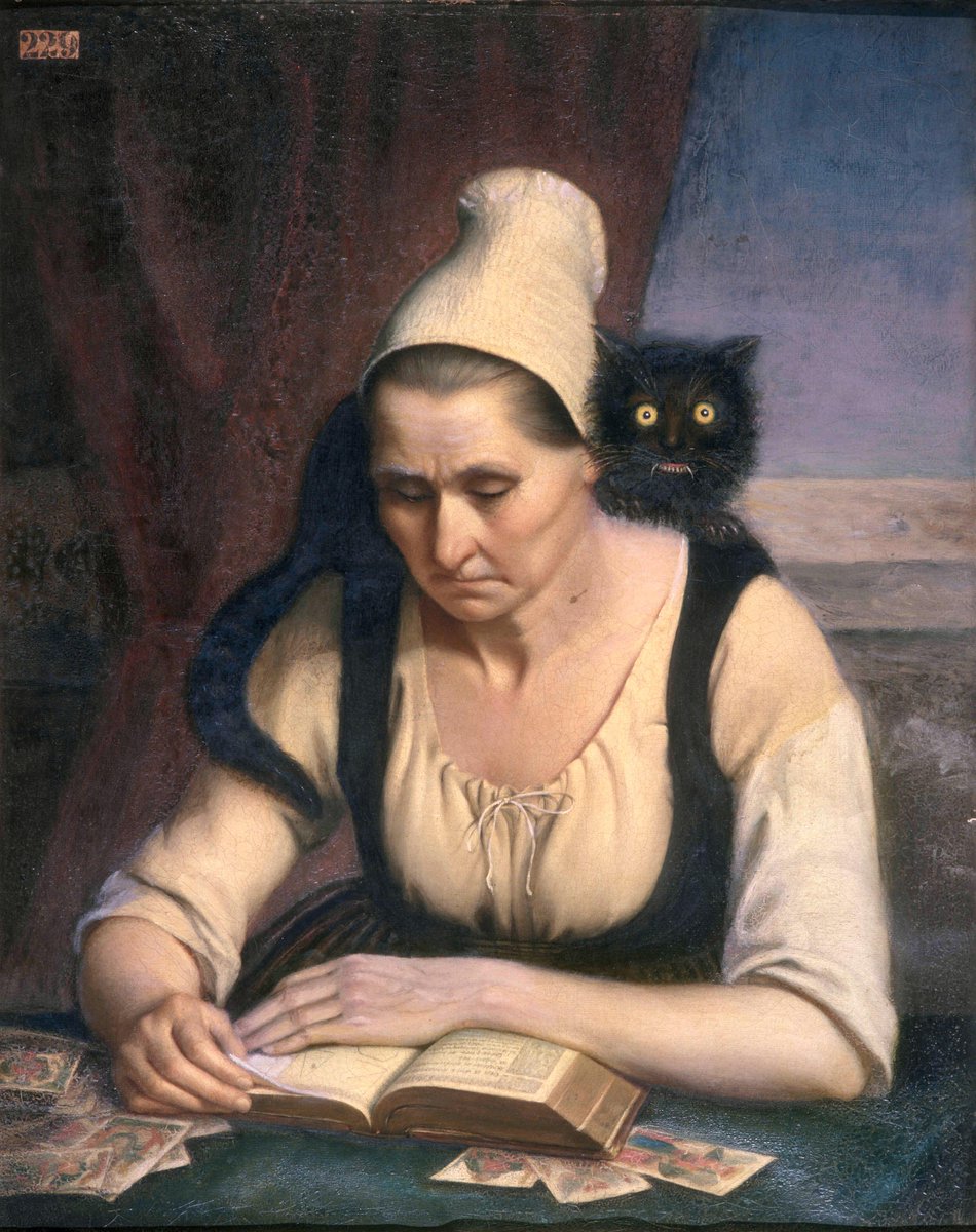 Valent6228's tweet photo. Fortune Teller Studying a Book of Necromancy (1847) - Clémentine Dondey #gotic #occult #classical_art https://t.co/PLlvLdeDba