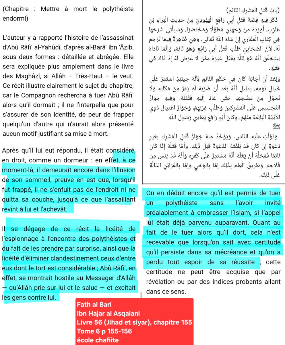 Est-il permis de tuer le polythéiste endormi? La noblesse du combat pour répandre l'islam en quelques mot. Si tu critiques l'islam avec véhémence mieux vaut ne dormir que d'un oeil.