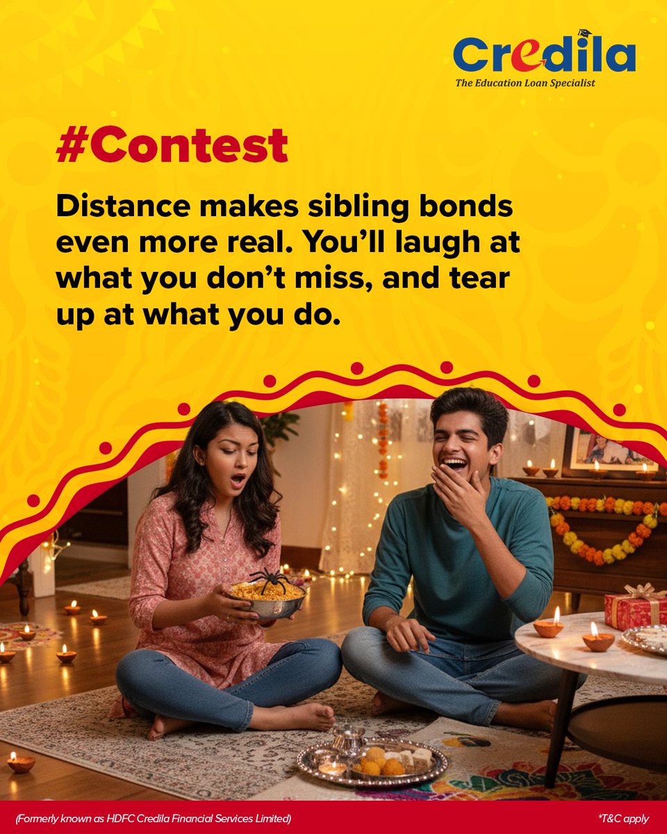 CredilaFinserv's tweet image. Siblings are equal parts chaos and comfort, and being away from them shows you both. This Bhai Dooj, we want to hear it from you.
How to participate:
- Follow @credilafinserv
- Tag 2 friends in the comments
- Share your answer below
May the best answers win!
Visit…