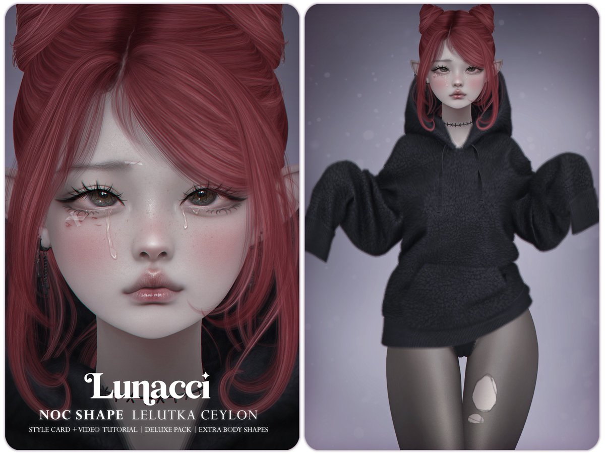 TTLunacci's tweet image. 🦇 Noc Shape (Lelutka Ceylon)
› style card + tips
› deluxe pack
› reborn, legacy, larax
› base eyes | works only with bom eyes.

› demo: gyazo.com/cb6e16aef0143e… 

📌 MARKETPLACE: marketplace.secondlife.com/stores/242306
🌟 SOCIAL MEDIA: linktr.ee/Lunacci