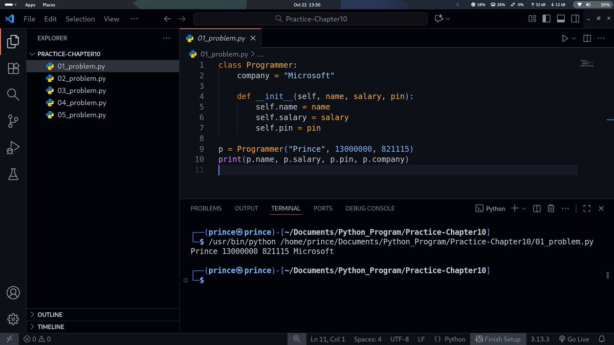 PrinceKush31873's tweet image. Today’s Python OOP practice — understanding Constructors (__init__)
Created a Programmer class that auto-assigns attributes like name, salary, pin &amp;amp; company when an object is created 💡
Just one method — multiple properties set instantly ⚡
#Python #OOP #100DaysOfCode #Coding