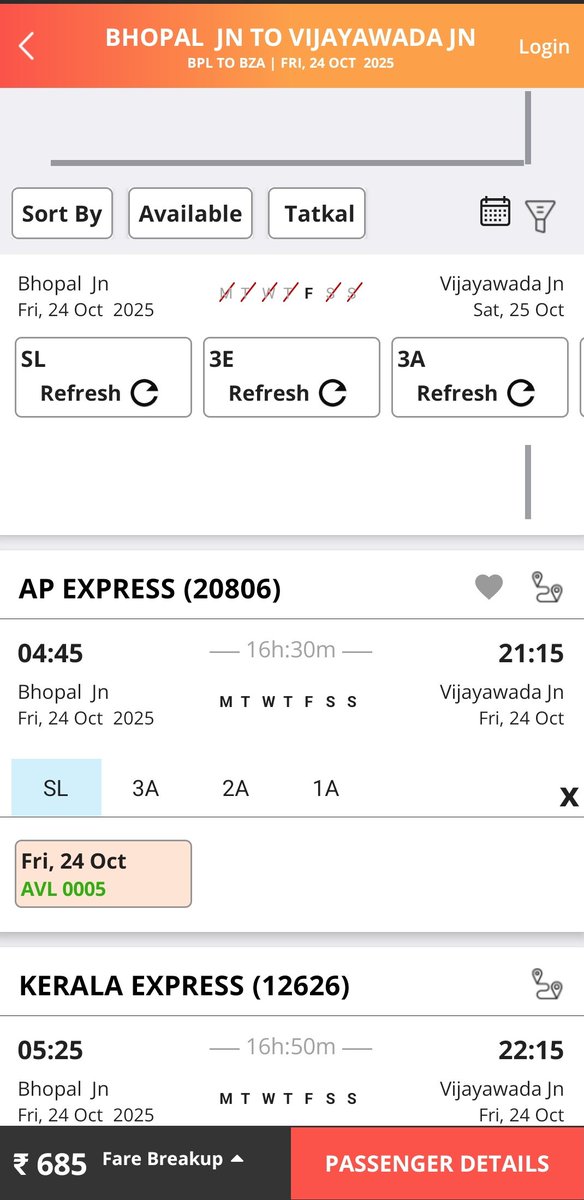 Rajesh26479788's tweet photo. This Hurts more 🤕 
Bhopal to VSKP - Not Available 
Bhopal to Vijayawada - Available 
Vijayawada to VSKP  - Available 
Tatkal 😌
High Amount 🙄
Berth Changing in Vijayawada 😌
#Visakhapatnam #Vijayawada #Bhopal #APExpress #Tatkal #Parvathipuram https://t.co/Rbce3Slk0f