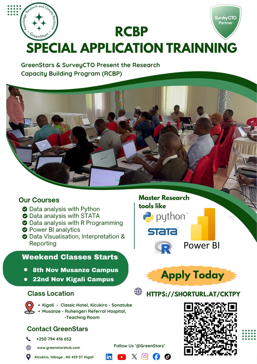 GreenStarzHub's tweet image. Ready to make your data come alive?

Join the RCBP Special Application Training by GreenStars &amp;amp; SurveyCTO!
Master Power BI for insightful data visualisation - and boost your research skills with Python, R &amp;amp; STATA.

Thread👉
See less