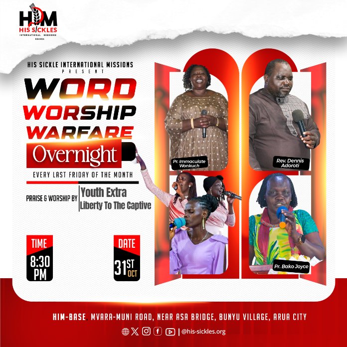 HisSickles's tweet photo. Join us for
Word Worship and Warfare | FRIDAY, 31st October 2025 | HIM BASE - MVARA | 8:30PM EAT | Free Entry.

#WordWorshipWarfare #October #RevivalIsHere #HisSickles #praying #givingthanks #love #grace https://t.co/Vxjq8dzbuf