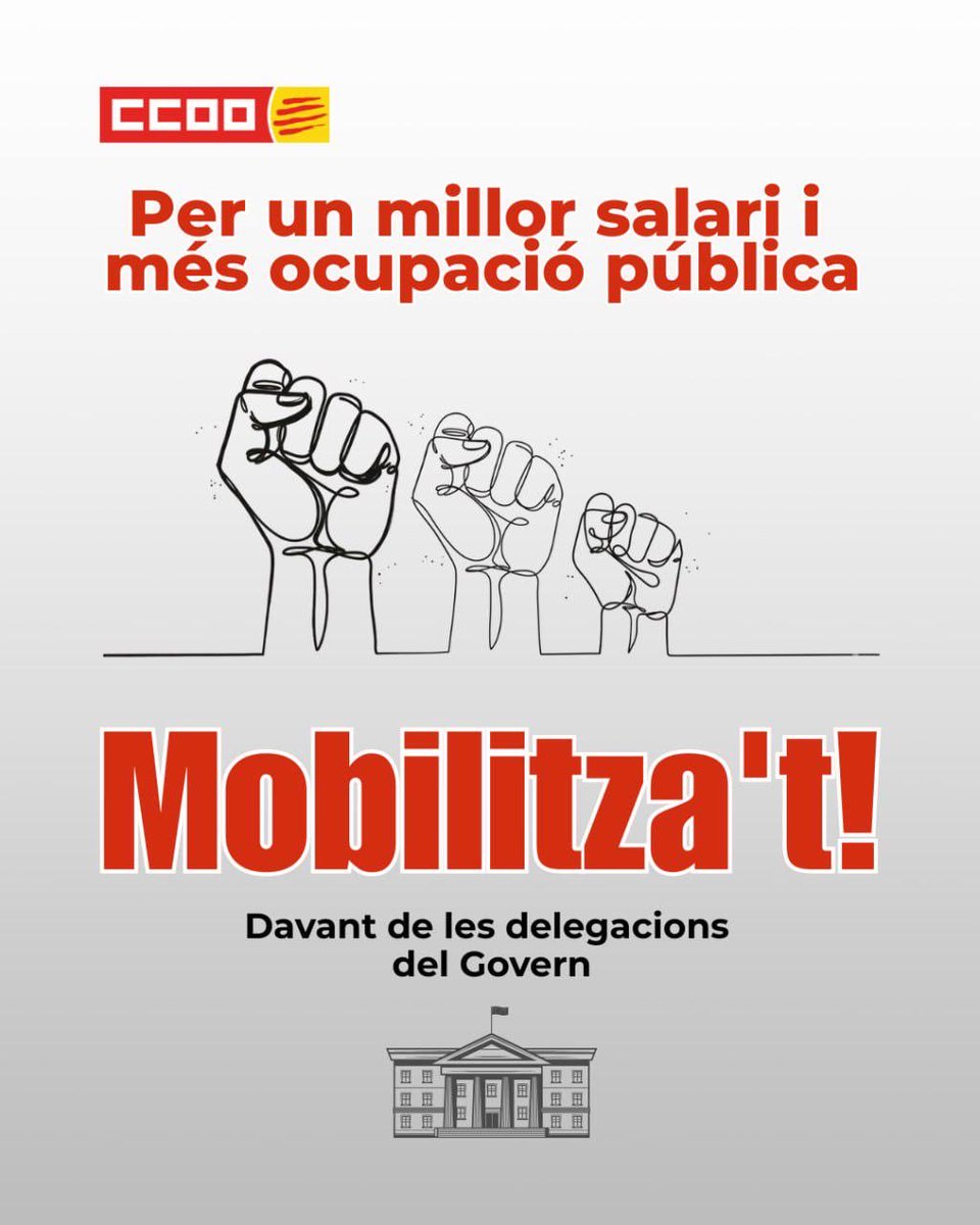CCOOURV's tweet photo. Millors salaris i millor ocupació al sector públic vol dir millors serveis per a tothom.

El 30 d’octubre ens mobilitzem davant de les delegacions del Govern per defensar la feina i els serveis públics de qualitat.

🕛 12 h a Barcelona, Girona i Tarragona
🕐 13 h a Lleida https://t.co/spusyNxApd