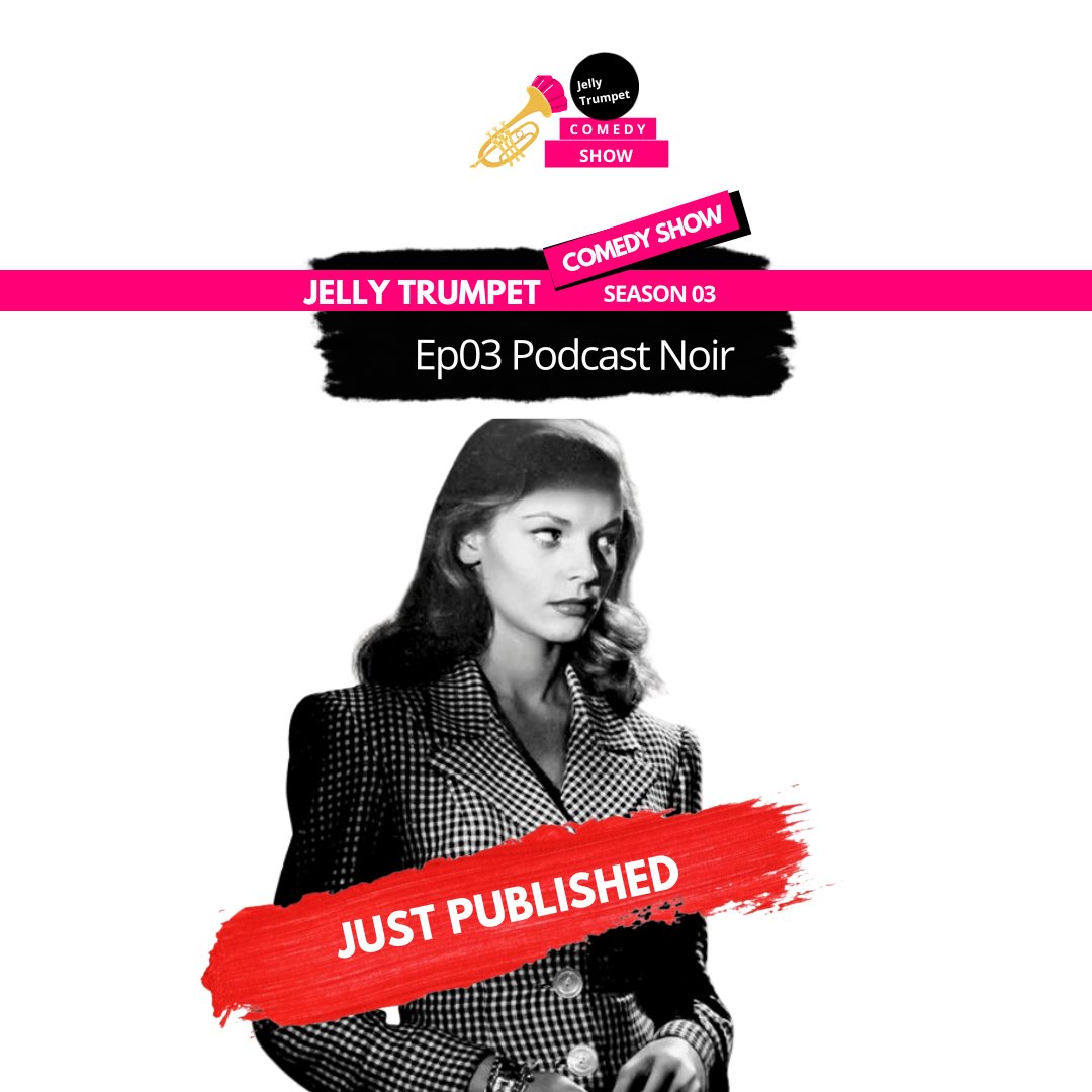 JellyTrumpet's tweet image. Available on Amazon, Apple, Spotify, YouTube and many,  many apps!

A delightful journey but in black &amp;amp; white. 

Mysterious women, a matchbook clue and, of course, a cliche cannon. 

Stay fruity,

#ComedyPodcast #ScriptedComedy #PodcastHumor #FunnyPodcast #ComedyShow