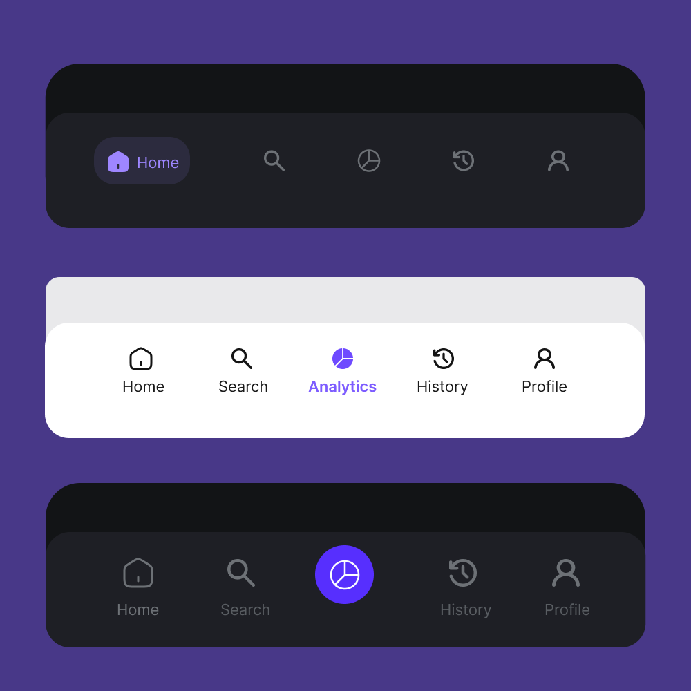 GlowretheUX's tweet photo. 𝐃𝐚𝐲 𝟑𝟐/𝟑𝟔𝟓 – Navigation Bar Variations
Played around with navigation bar layouts in both light and dark modes.
Focused on consistency in icons because even small changes in consistency can make a huge difference in usability.
#365DaysOfDesign #UIDesign #UXDesign https://t.co/pvVVynSZAt