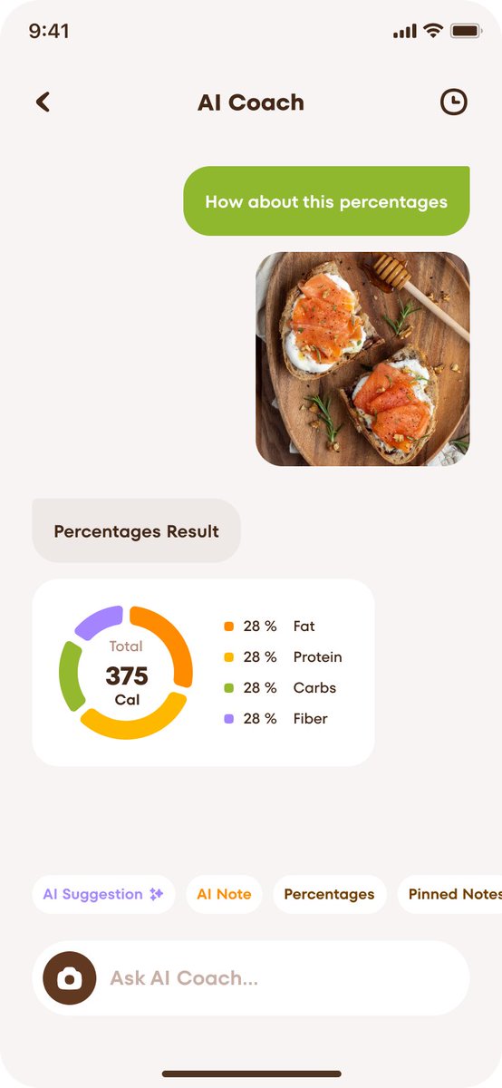 🚀 Our app is getting closer every single day and we’re excited to share a sneak peek!

You’ll be able to instantly check the calories and nutrition breakdown of your meals. 

Here’s an example: just snap a picture of your food, and the app will show you:

✅ Total calories
✅