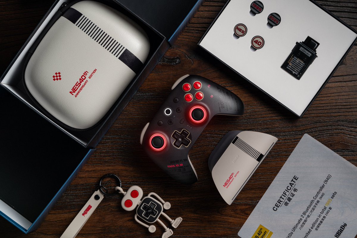 The Ultimate 2 Bluetooth – NES 40th Limited Edition includes an exclusive transparent black Retro Receiver for the original NES console, four custom joystick caps, and an 8BitBot keychain — all crafted to celebrate this milestone in gaming history. 

Pre-order Now :