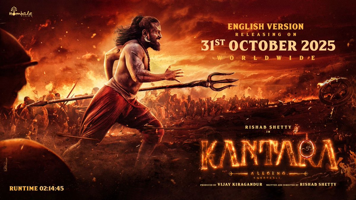 #KantaraChapter1 is set for global release with English version. The running time is 2 hr 14 minutes