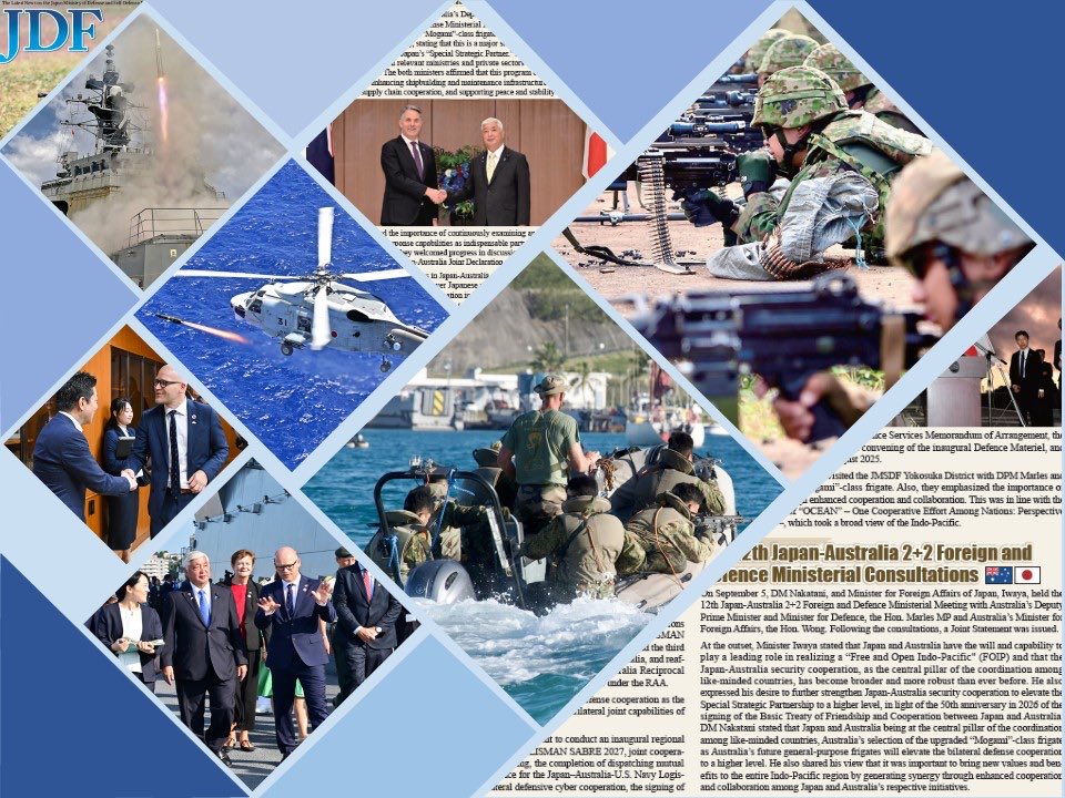 ModJapan_en's tweet image. 📢 Japan Defense Focus No.189 (Nov 2025)
🔗mod.go.jp/en/jdf/

🗣️State Secretary H.E. Mr. Flåm Visits to JMOD🇳🇴
🤝Japan-Australia 2+2 Meeting🇦🇺
🪖Bilateral Exercise “Brunet Takamori 25”🇫🇷
🛳️U.S.-hosted Multilateral Exercise “Pacific Vanguard 25”🇺🇸🇦🇺🇰🇷🇳🇿
#NewIssue #JMOD #JSDF