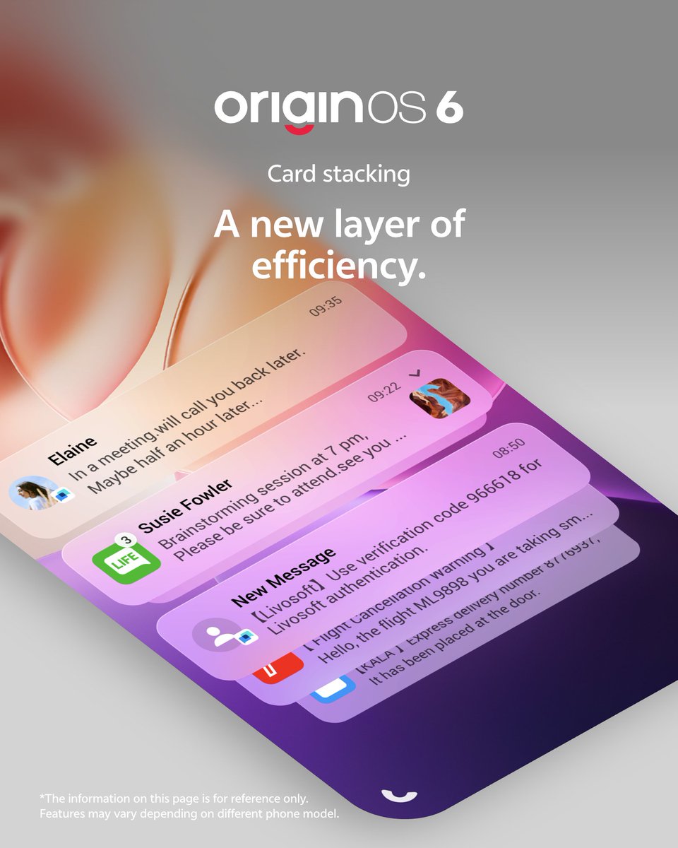 Vivo_GLOBAL's tweet photo. OriginOS 6 is here. Fresh, refined, and beautifully simple. Experience the new Origin Design.β
#vivo #OriginOS #OriginOS6 #vivoOriginos #SmoothATOrigin #OriginDesign https://t.co/bQv1CWYVdt