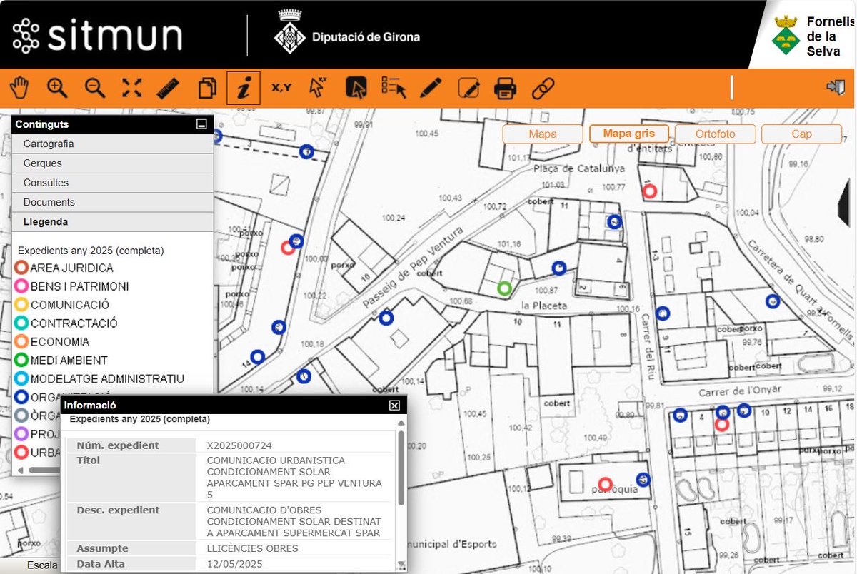 💻 El #SITMUNDdGi permet fer una connexió amb el gestor d'expedients municipal (<a href="/AudifilmConsult/">AudifilmConsulting</a>) i visualitzar-los en el mapa classificats en diferents categories en funció de la temàtica: jurídica, econòmica, urbanística, ambiental..., a més inclou un enllaç a l'expedient