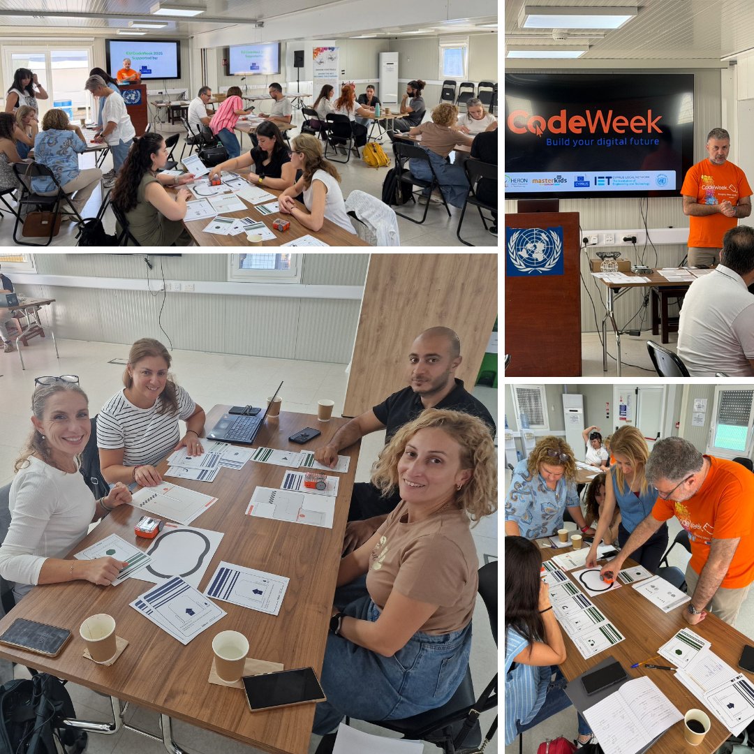 EUCYPRUS's tweet image. This #EUCodeWeek we supported the annual bicommunal teacher training, organised by HERON Digital Education & Mathisis and Masterkids, in collaboration with IET, UNFICYP & with support from @EUCYPRUS.
This year's workshop focused on unplugged coding, robotics & drone programming.