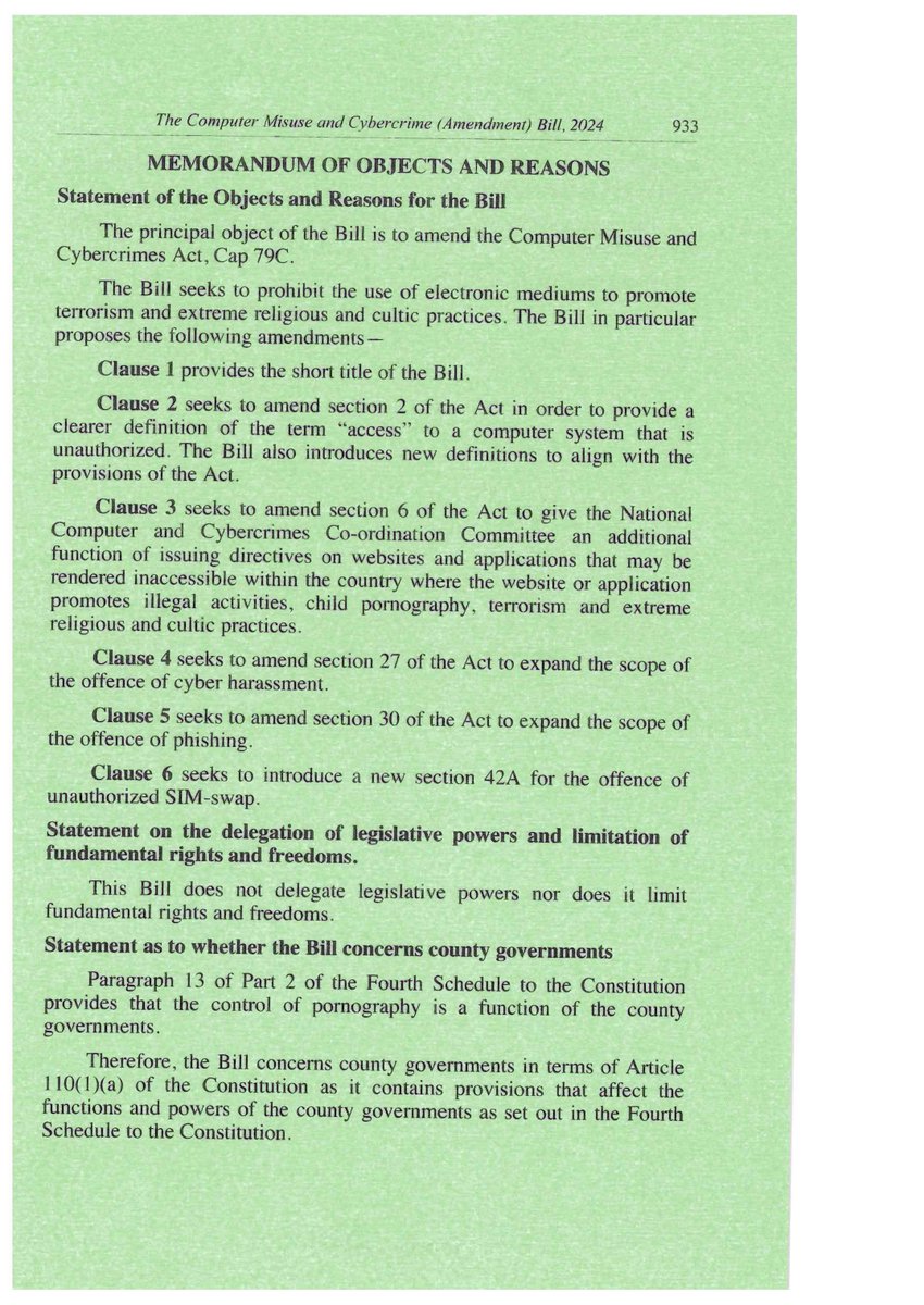 ray_omollo's tweet image. Much of what is currently circulating online about The Computer Misuse and Cybercrimes (Amendment) Act, 2024 is misleading or entirely inaccurate.

Rather than depending on media summaries or social media commentaries, citizens are encouraged to read the adopted Bill to…