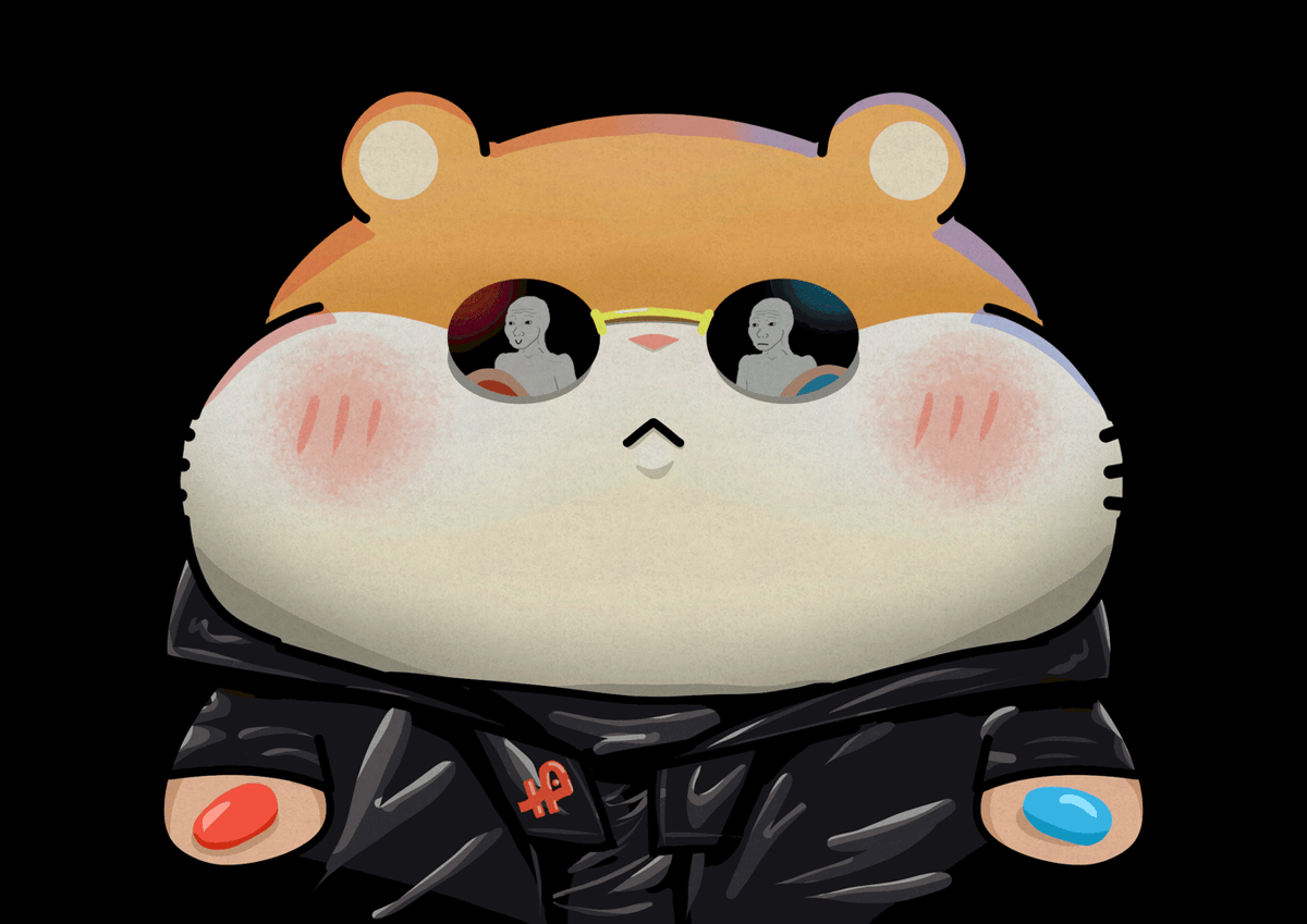 Henlo Kart hamster offering red and blue pills in a Matrix reference
