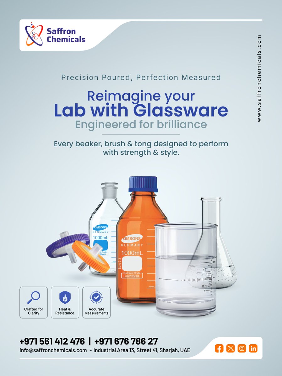 saffronchemical's tweet image. From durable borosilicate beakers to crystal-clear measuring cylinders, every piece of our laboratory glassware is engineered for accuracy, clarity.

971 561412476
saffronchemicals.com
info@saffronchemicals.com

#LaboratoryGlassware #LaboratoryGlasswareSuppliersUAE