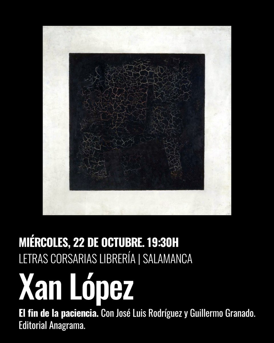 Hoy actividad recomendada en Letras Corsarias: Xan López presenta "El fin de la paciencia". Un ensayo de teoría política aplicada a las políticas climáticas: una invitación a crear un nuevo partido del clima, más allá de siglas y fronteras.