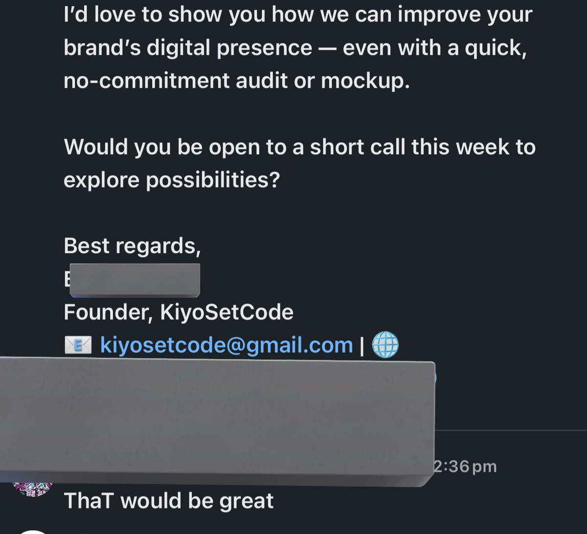 kiyosetcode's tweet image. My journey to getting my first LinkedIn gig has been real! I’ve been sharing my work, posting progress, and cold DMing business owners. No leads all week, but one replied yesterday saying they’re interested 👀 Now working on sealing the deal. Wish me luck! 💪
#LinkedInJourney