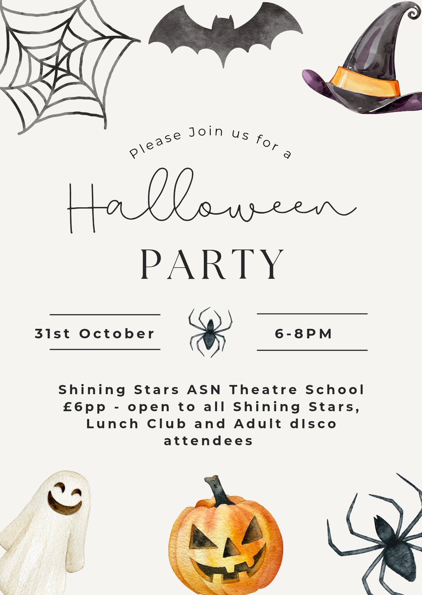 Our big Halloween party takes place on Friday 31st of October, 6-8pm. This is open to Shining Stars members, lunch club stars and anyone who attends our fortnightly discos. Cost is £6pp &amp; carer goes free.