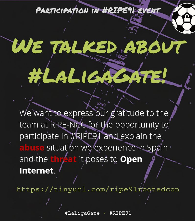 rootedcon's tweet image. #RIPE91 #LaLigaGate ripe91.ripe.net/programme/meet… #cryptografree #RootedEN
