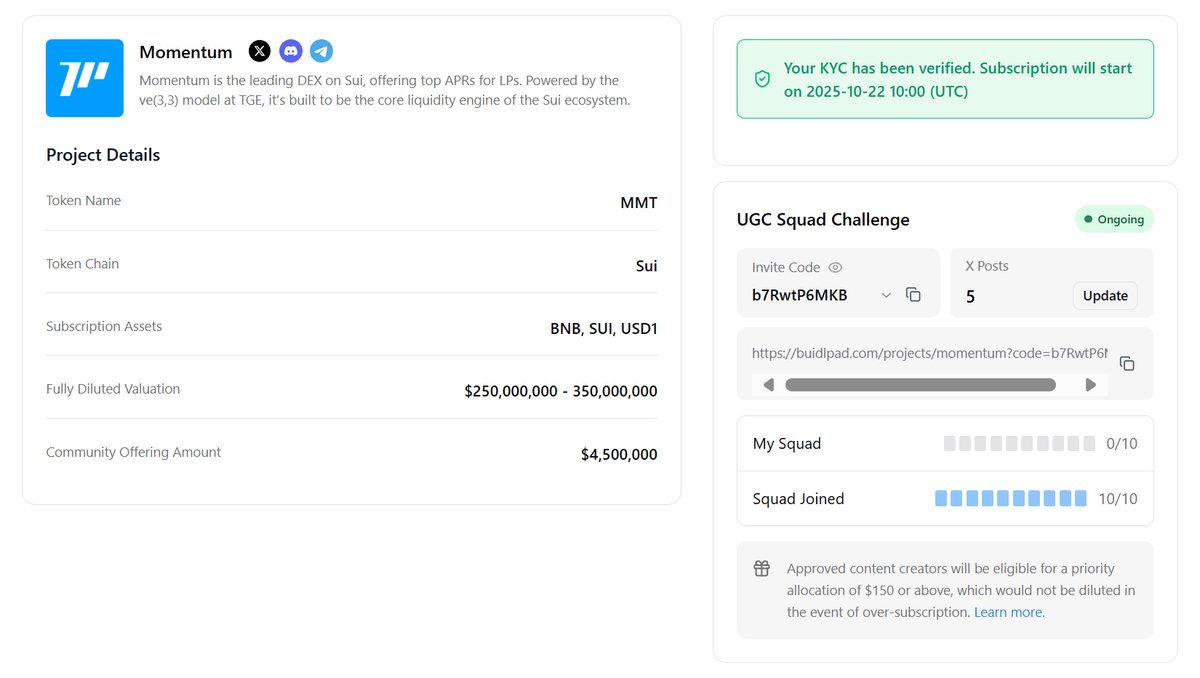 🚨 Final Call !!!
<a href="/buidlpad/">Buidlpad</a> $MMT UGC Squad Challenge ends today — the form closes soon! ⏰

Over 15K creators have joined, showing massive community energy ⚡

And despite the market dip, <a href="/MMTFinance/">MomentumⓂ️Ⓜ️T</a> roars back — now above $500M TVL! 🚀🚀🚀

#Momentum #BuidlPad #MMT #SUI